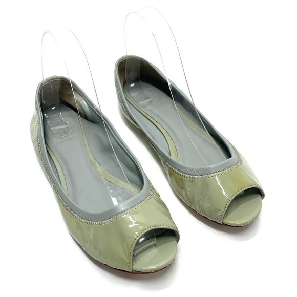 Tory Burch Stylish Green Peep-Toe Flats - Picture 2 of 8